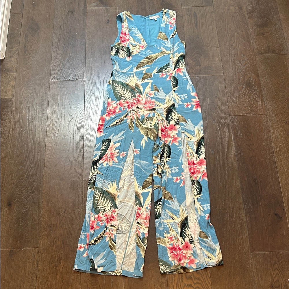 Guess Tropical Floral Jumpsuit With Front Slits